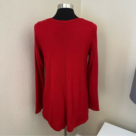 Eileen Fisher Merino Wool Vibrant Red Bell Hem Knit Tunic Sweater Size L/P - Picture 6 of 12